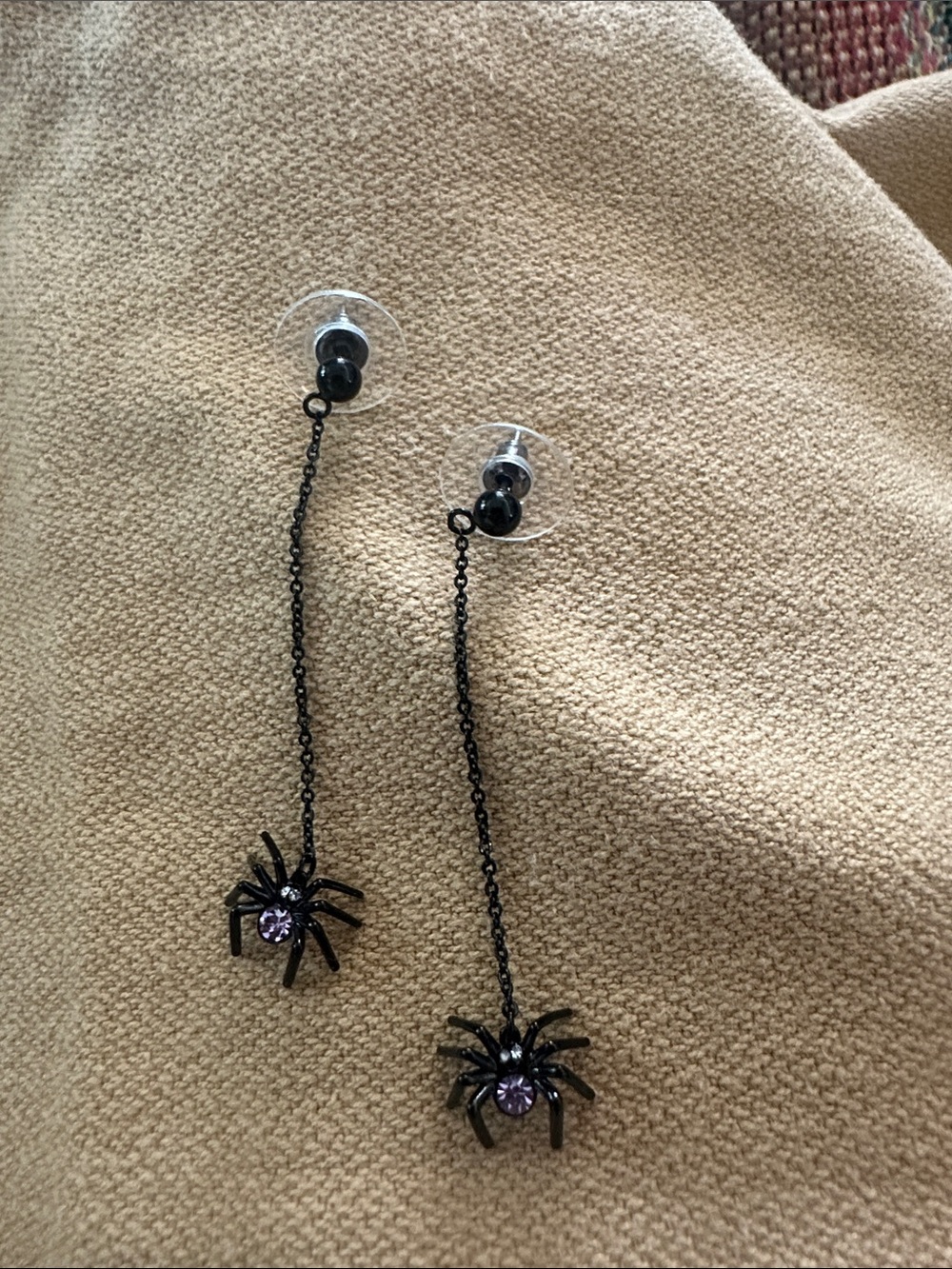 Origami Owl Black Spider Dangle Earrings with Purple Crystal